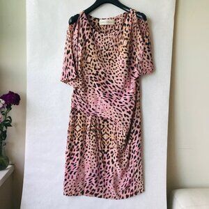 Graham & Spencer  100 % Silk  Dress Knee Length Pink /Brown Made in USA